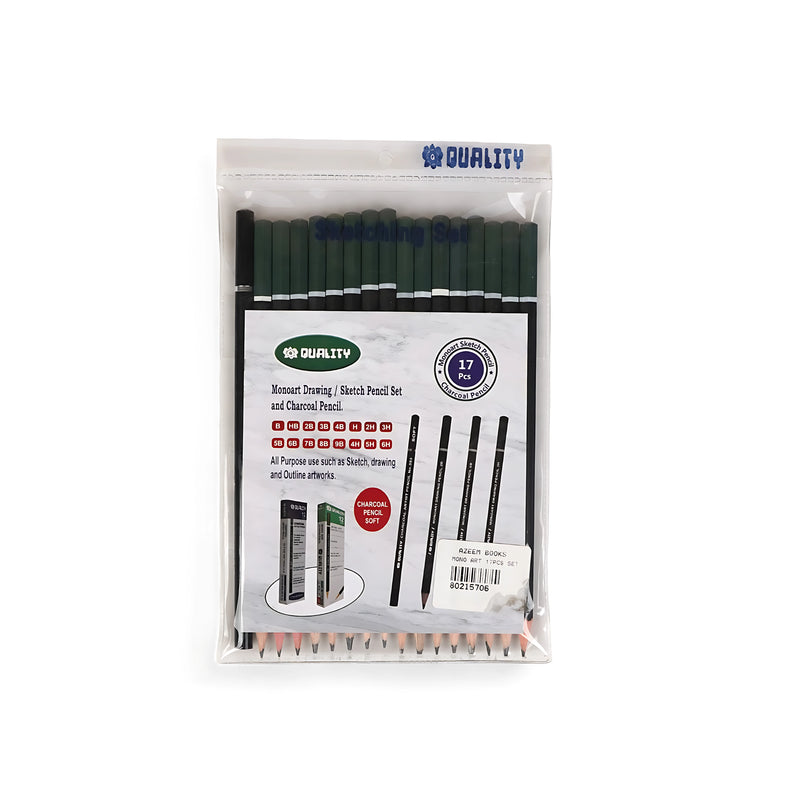 Quality Moonart Drawing/Sketch Pencil Set - 17 Piece, includes graphite and charcoal pencils for versatile sketching and shading.

