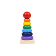 Rainbow Tower – Wooden stacking toy for toddlers aged 3+, featuring colorful rings and a wooden base to promote motor skills and color recognition. img2