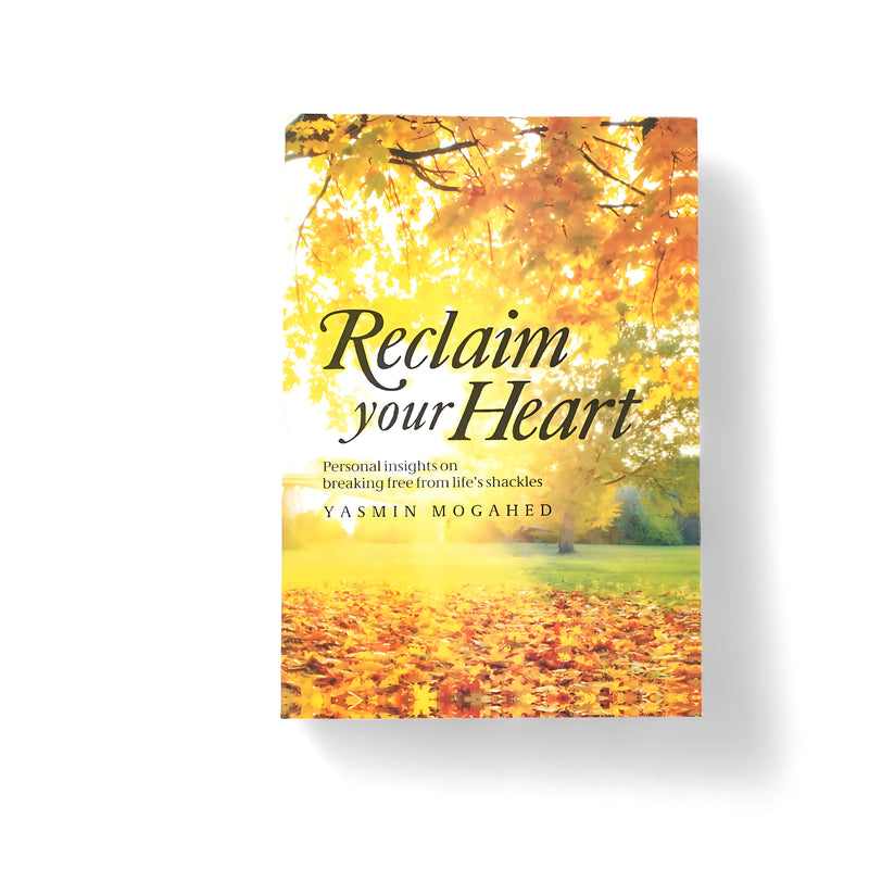 Cover of Reclaim Your Heart by Yasmin Mogahed featuring a warm autumn scene, symbolizing change and spiritual renewal, with the title and author's name prominently displayed.






