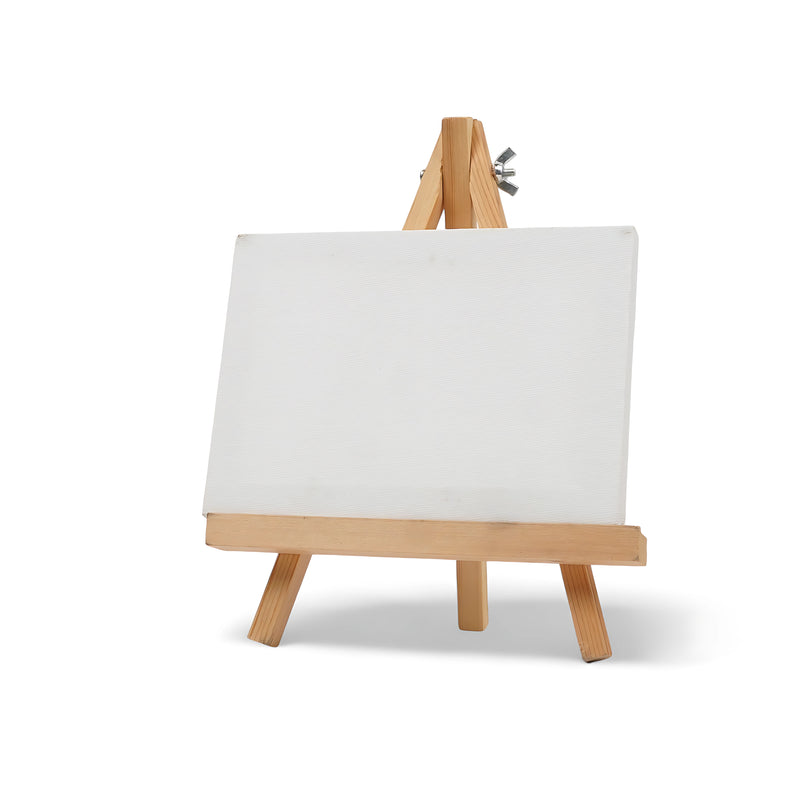 Rectangular canvas with wooden easel, suitable for painting, crafting, and decorative displays in homes or studios.

