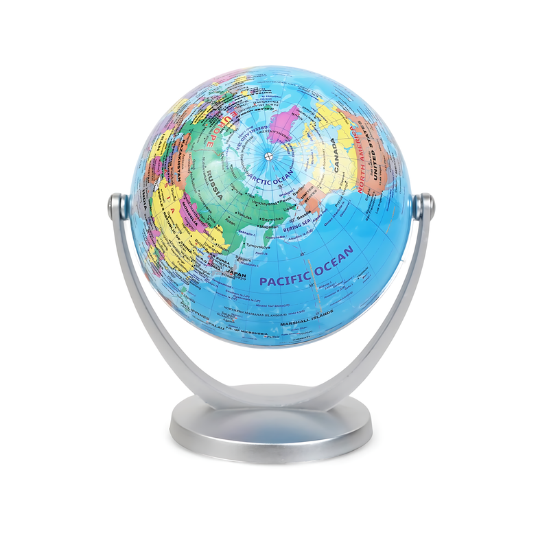 Rotatable World Globe with Silver Stand - Gold and Silver - Premium Educational and Decorative Globe