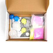 STEAM Magic Bounce Ball Kit packaging with tools to create glowing, colorful bouncy balls for kids' science learning.

