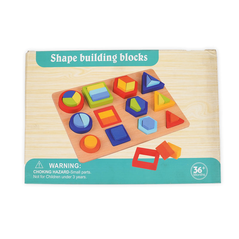 Shape Building Blocks - Wooden Geometric Puzzle Toy for Kids, Ages 36+ Months