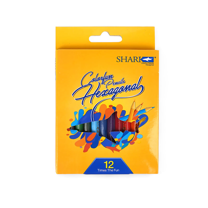 Shark Hexagonal Colour Pencils 12 Colors - Fat Variant in vibrant packaging with ergonomic design.

 img2