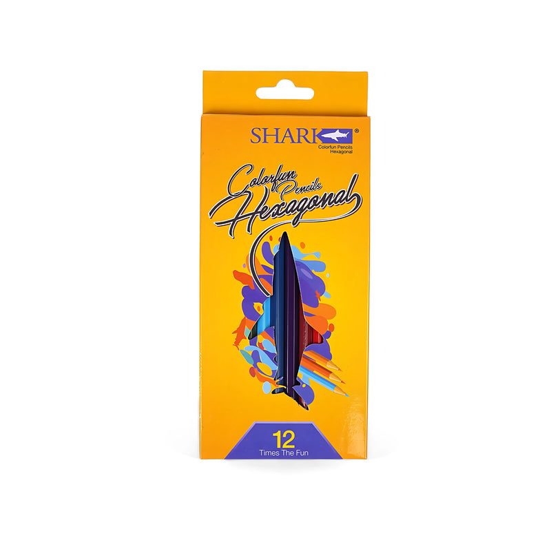 Shark Hexagonal Colour Pencils 12 Colors - Tall Variant in vibrant packaging with ergonomic design.