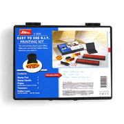 Shiny S-200 DIY Printing Kit with stamp handle, pad, platens, tweezers, and customizable character sets in a compact case.

