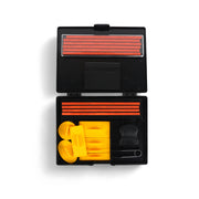 Shiny S-200 DIY Printing Kit with stamp handle, pad, platens, tweezers, and customizable character sets in a compact case.

