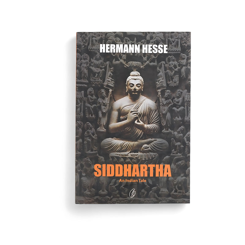 Cover of Siddhartha: An Indian Tale by Hermann Hesse, featuring a Buddha statue surrounded by intricate carvings, reflecting the novel's themes of spiritual awakening.


