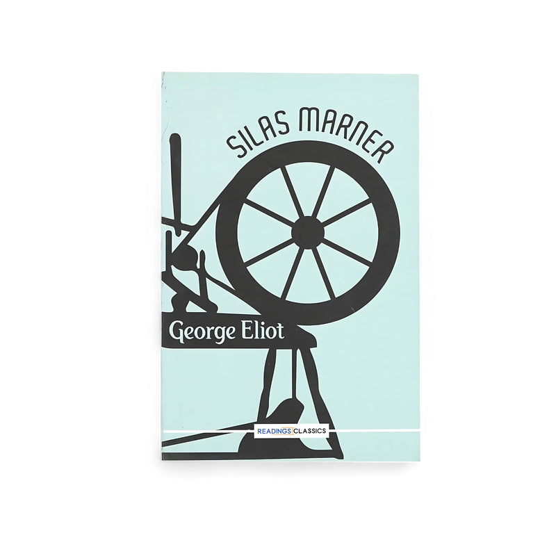 Cover of Silas Marner by George Eliot, featuring a spinning wheel silhouette against a pastel background, symbolizing themes of labor and transformation.







