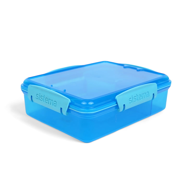 Sistema Klip It+ Food Storage Container in blue and pink variants, featuring a leak-proof seal and compact design for fresh and secure food storage.






