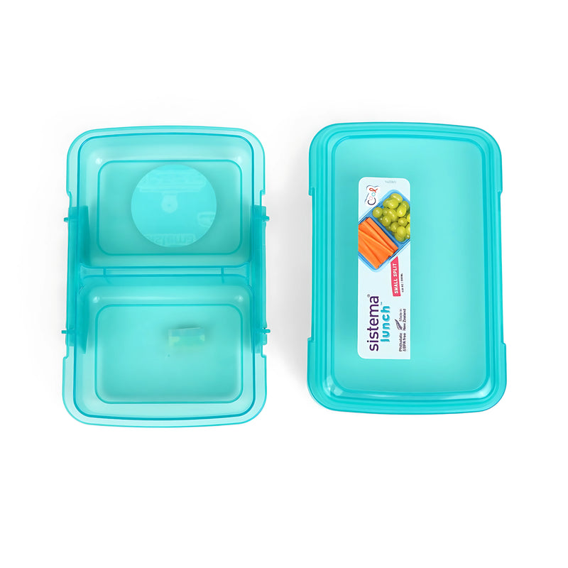Sistema Lunch Box with Dividers in turquoise, perfect for packing balanced meals. Features multiple compartments and a secure locking lid for portability and freshness.






