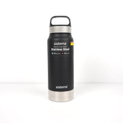 Sistema 650ml Stainless Steel Bottle in Black, featuring double-wall insulation for maintaining hot and cold beverages.

