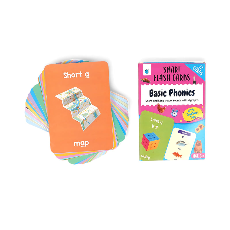 Smart Flash Cards - Basic Phonics, 32 cards with short and long vowel sounds for kids

