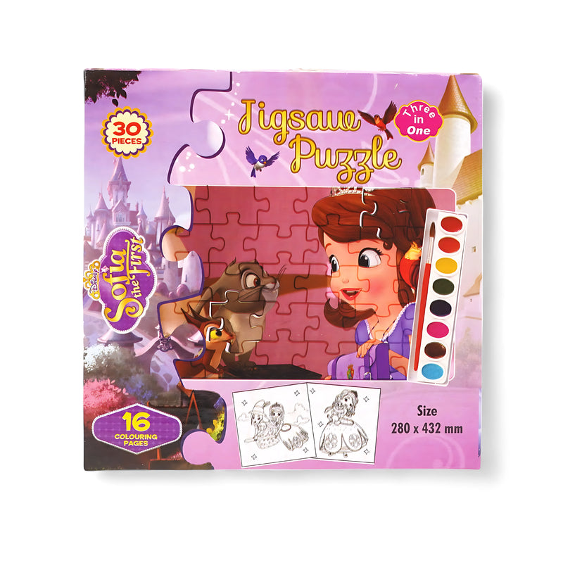 Sofia the First Jigsaw Puzzle - 3-in-1 Puzzle, Coloring, and Painting Set for Kids

