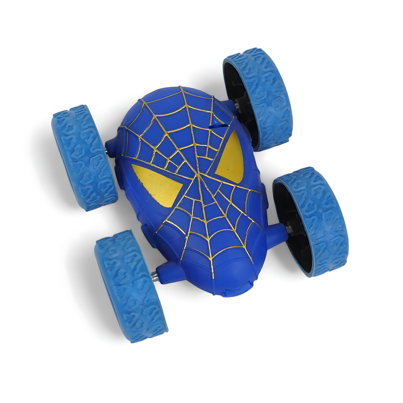 Spider-Themed Stunt Car - Blue, Red and Black - Web Design Toy Vehicle with 360° Rotating Wheels