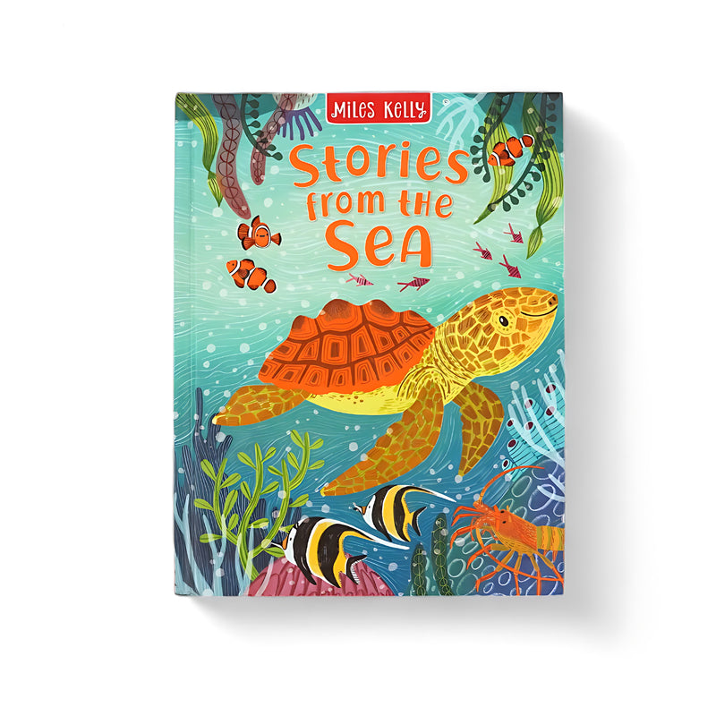 Cover of Stories from the Sea by Miles Kelly featuring a vibrant illustration of a turtle swimming with fish and underwater plants, depicting an enchanting marine scene.






