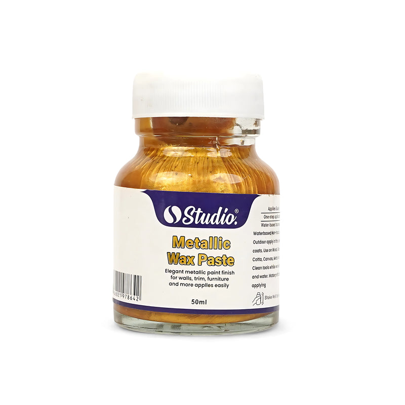 Studio Metallic Wax Paste, 50ml - Elegant Metallic Finish for Walls, Furniture, and Decor (Gold & Silver)