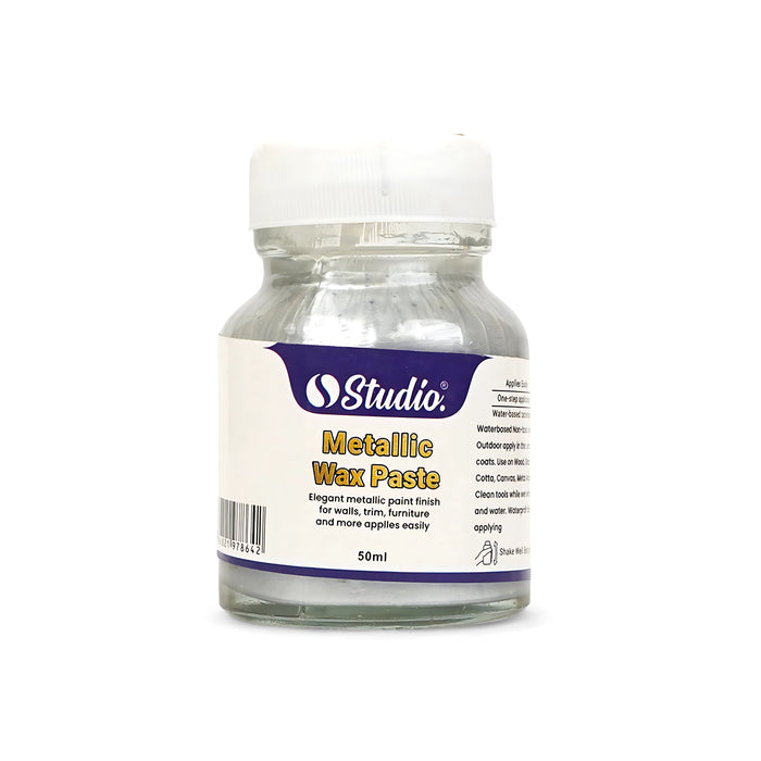 Studio Metallic Wax Paste, 50ml - Elegant Metallic Finish for Walls, Furniture, and Decor (Gold & Silver)
