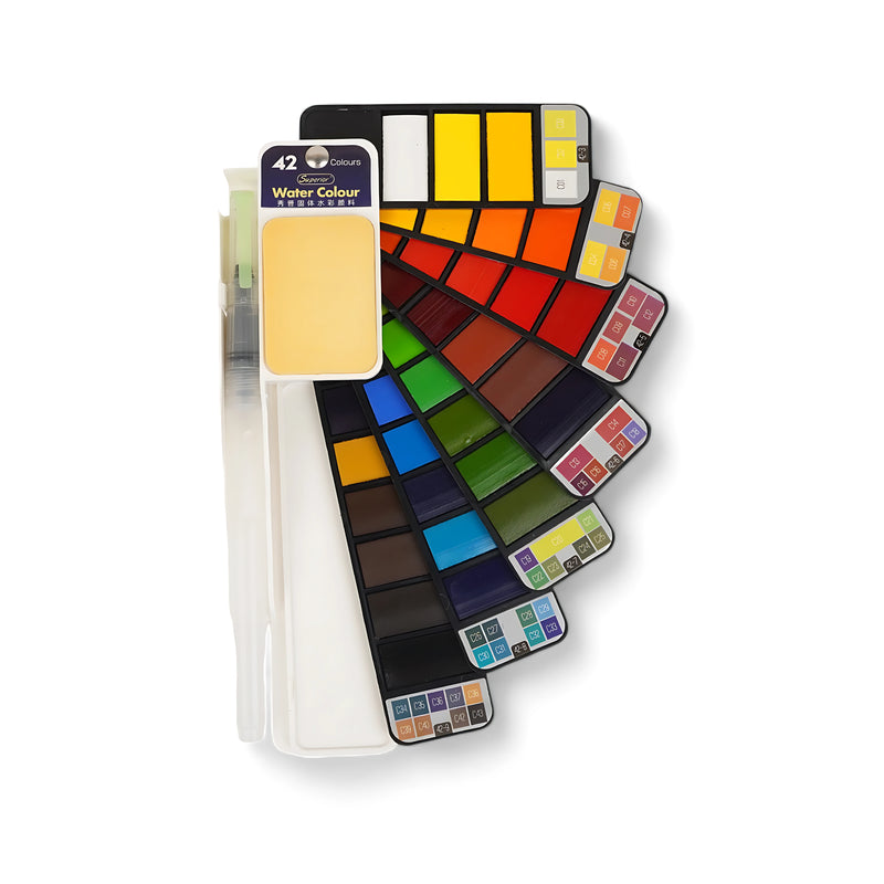 Superior Water Colour Set - Available in 25, 33, and 42 Vibrant Colours with Brush for Artistic Excellence