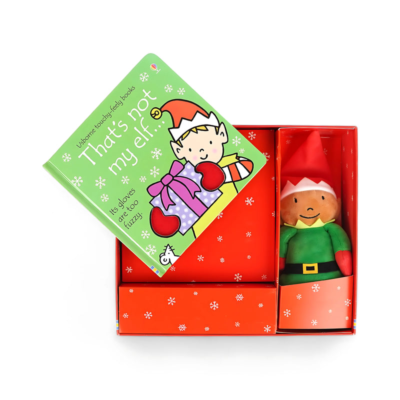 That’s Not My Elf - Touchy-Feely Book and Plush Set, featuring a board book with textured pages and a cuddly elf plush for toddlers.

