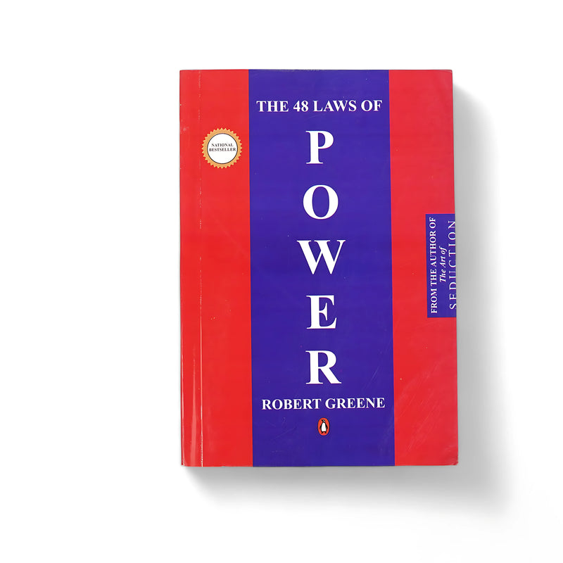 Cover of The 48 Laws of Power by Robert Greene, featuring red and blue vertical bands that symbolize authority and strategy.

