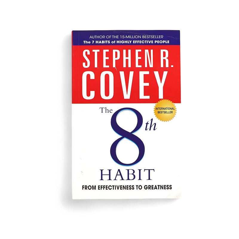 Cover of The 8th Habit: From Effectiveness to Greatness by Stephen R. Covey, featuring bold red and white typography, promoting personal leadership and transformational growth.






