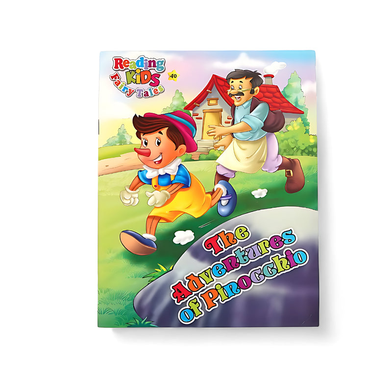 Cover of The Adventures of Pinocchio, featuring Pinocchio joyfully running with Geppetto chasing behind, symbolizing the puppet’s mischievous adventures and journey toward becoming a real boy.






