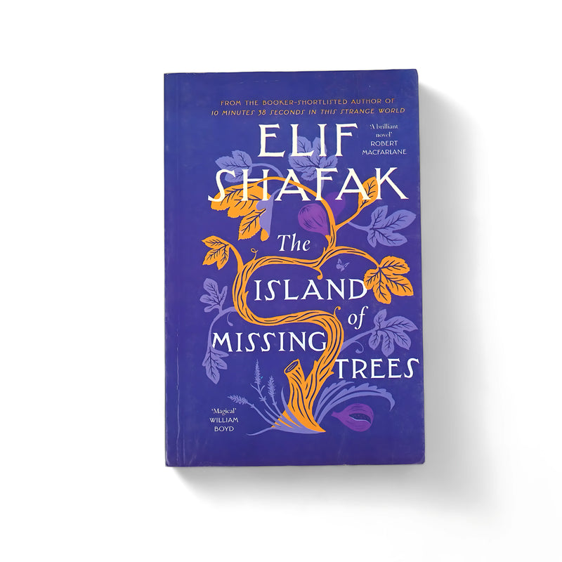 Cover of The Island of Missing Trees by Elif Shafak, featuring a vibrant tree illustration in orange and purple, symbolizing memory, resilience, and interconnectedness.






