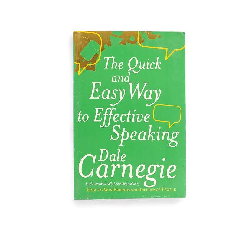 Cover of The Quick and Easy Way to Effective Speaking by Dale Carnegie, featuring a green background with speech bubbles symbolizing communication and engagement.

