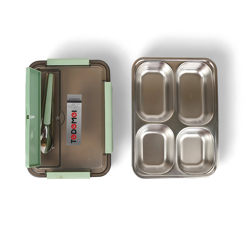 Todomei Stainless Steel Lunch Box - Dual Compartment with Light Green Accents