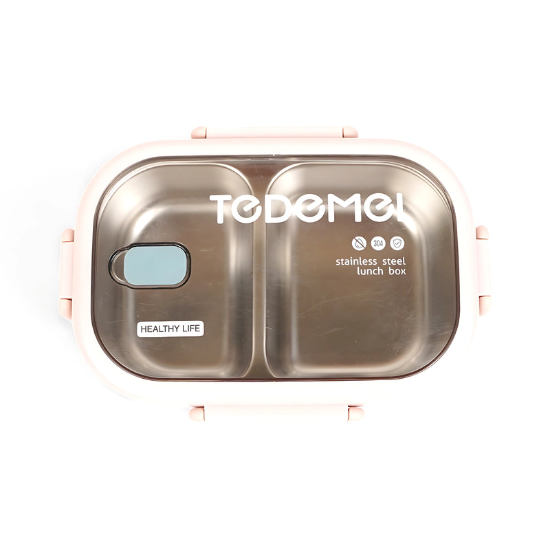 Todomei Stainless Steel Lunch Box - Dual Compartment with Pink Accents