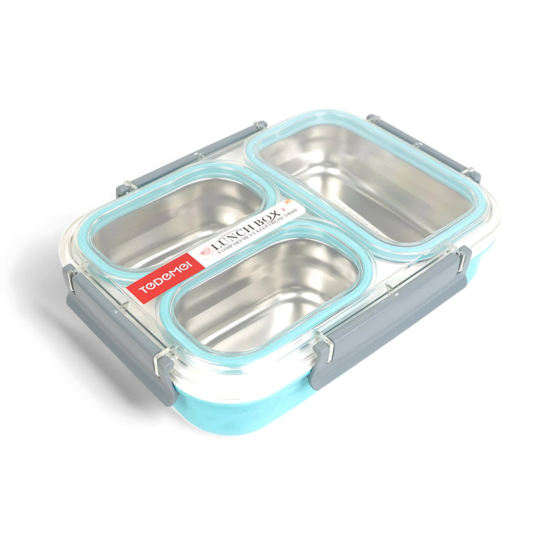 Todomei Stainless Steel Lunch Box - Dual Compartment with White Border Design Edition in Yellow, Blue, and Pink Variants