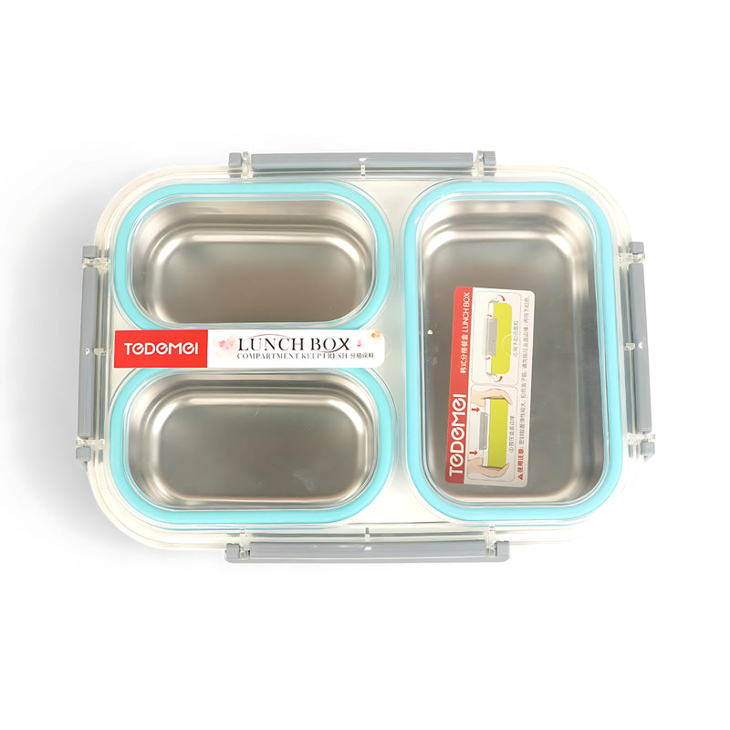 Todomei Stainless Steel Lunch Box - Dual Compartment with White Border Design Edition in Yellow, Blue, and Pink Variants