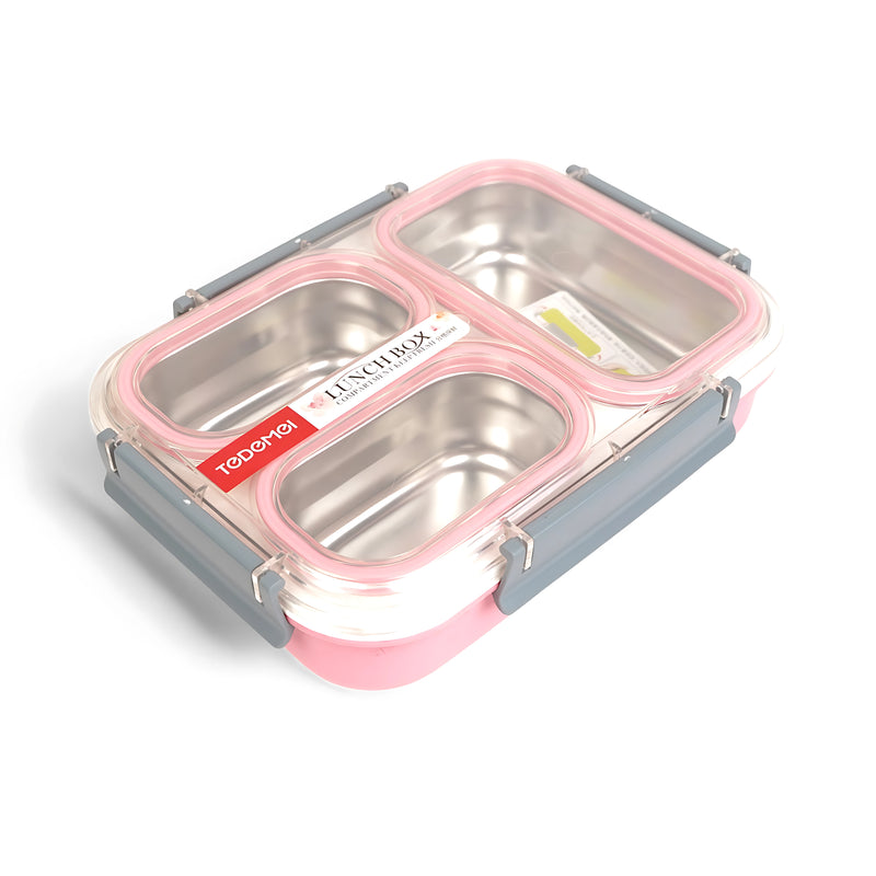 Todomei Stainless Steel Lunch Box - Dual Compartment with White Border Design Edition in Yellow, Blue, and Pink Variants
