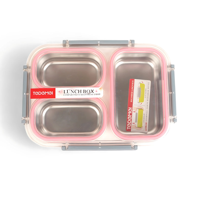 Todomei Stainless Steel Lunch Box - Dual Compartment with White Border Design Edition in Yellow, Blue, and Pink Variants