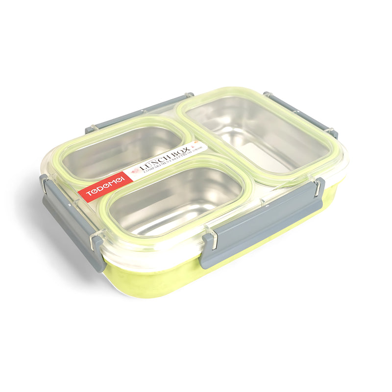 Todomei Stainless Steel Lunch Box - Dual Compartment with White Border Design Edition in Yellow, Blue, and Pink Variants