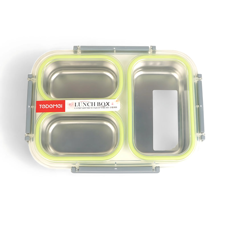 Todomei Stainless Steel Lunch Box - Dual Compartment with White Border Design Edition in Yellow, Blue, and Pink Variants