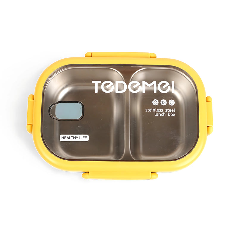 Todomei Stainless Steel Lunch Box with Yellow and Teal Accents – Dual Compartment, Leak-Proof Design