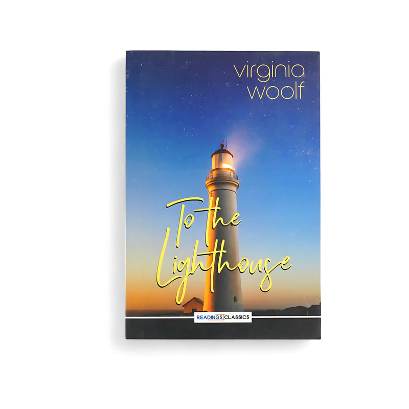 Cover of To the Lighthouse by Virginia Woolf, featuring a lighthouse glowing at twilight, symbolizing illumination and memory central to the novel's themes.

