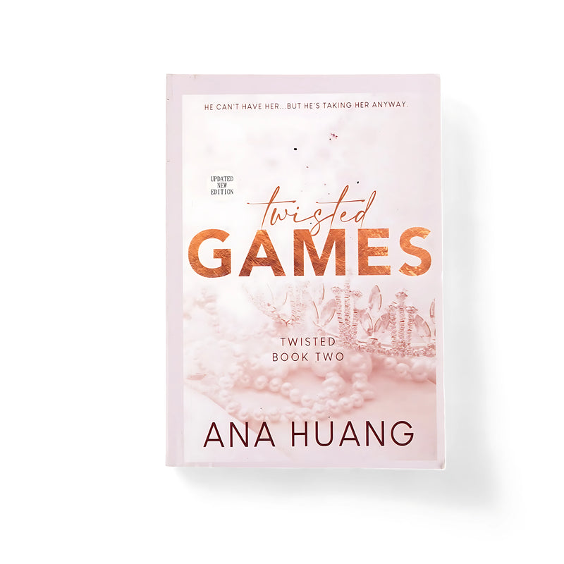 Cover of Twisted Games by Ana Huang, featuring soft pink tones with crown and pearl motifs, reflecting the novel's blend of royal intrigue and romance.






