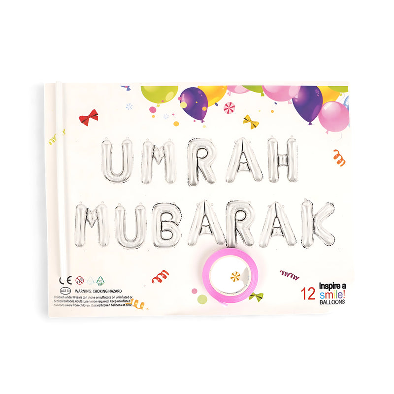 "UMRAH MUBARAK" Foil Balloon Set – Perfect Decor for Celebrating Umrah Completion