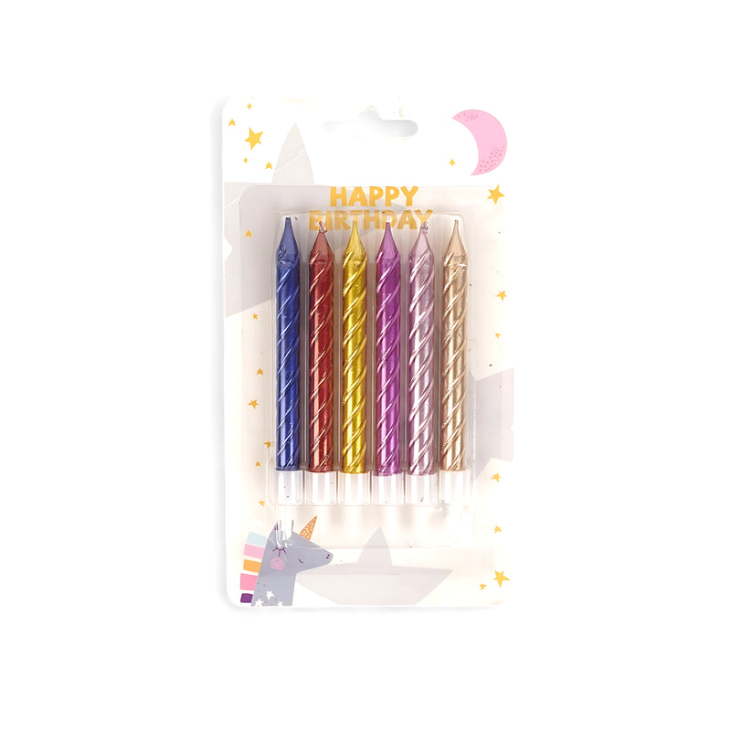 Unicorn-Themed Metallic Spiral Birthday Candles - Pack of 6