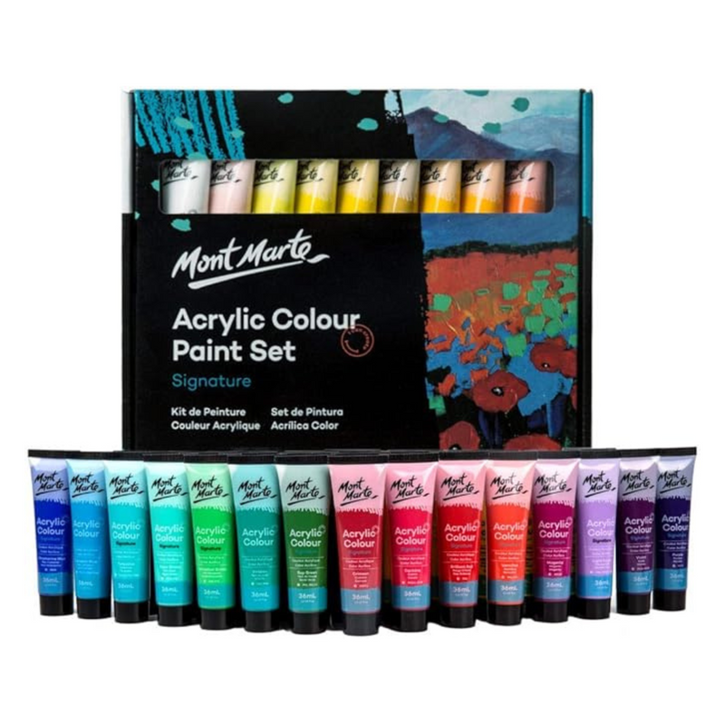 Mont Marte Signature Acrylic Paint Set – 36 Colors x 36ml | Premium Artist Quality for Canvas, Wood & Crafts