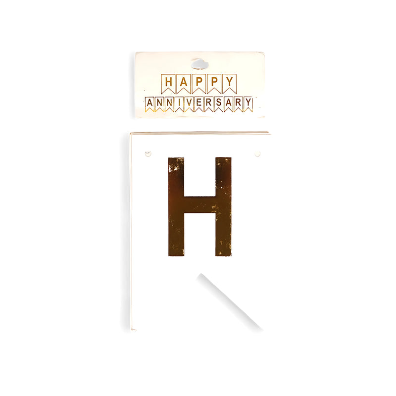 White & Gold Happy Anniversary Banner – Classic Party Decoration