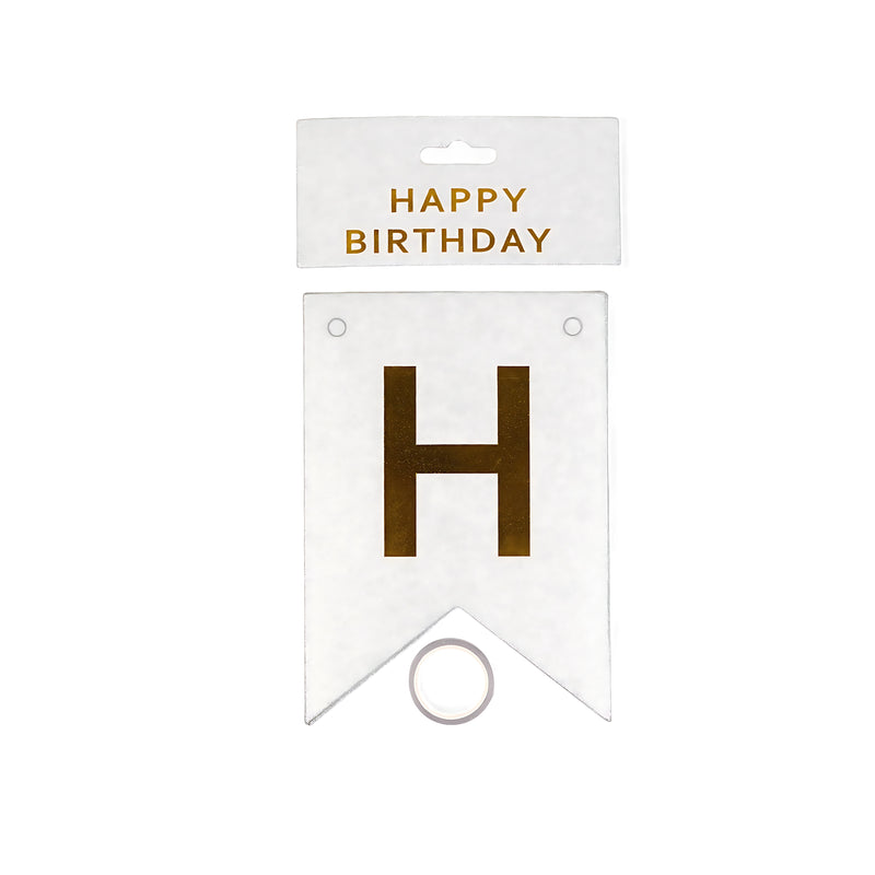 White and Gold "Happy Birthday" Banner Set - Elegant Birthday Decoration