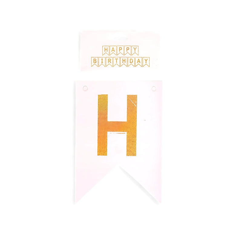 White and Gold "Happy Birthday" Banner Set - Elegant Birthday Party Decoration