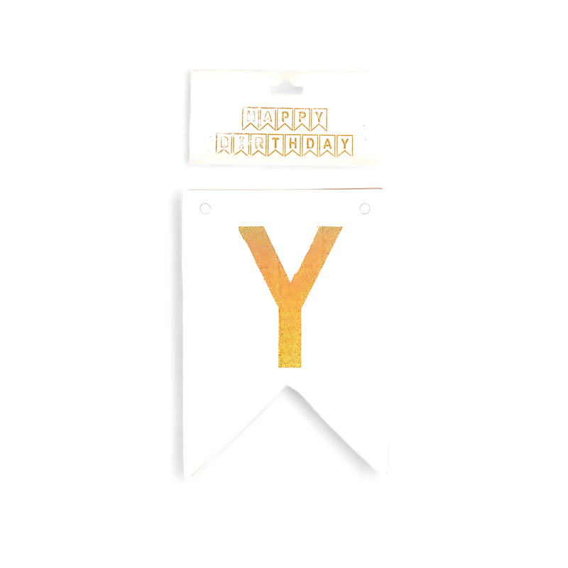 White and Gold "Happy Birthday" Banner Set - Elegant Birthday Party Decoration (Y on the main cover)