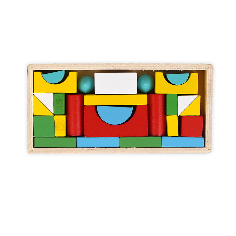 Wooden Building Blocks Set in vibrant colors, featuring a variety of shapes for creative and imaginative play, designed for children aged 3+.  img2