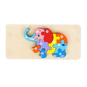 Wooden elephant-shaped puzzle featuring colourful numbered pieces from 1 to 10, designed to help toddlers develop number recognition, fine motor skills, and problem-solving abilities.