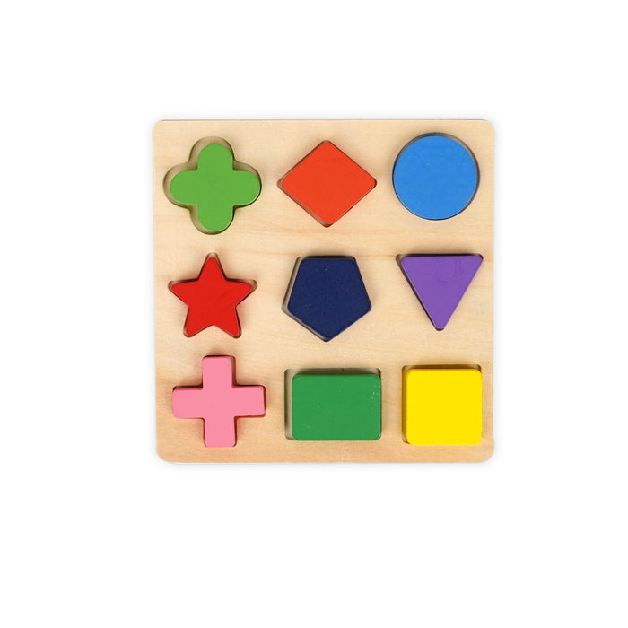 Wooden Geometric Shape Puzzle – Colourful Square, Circle, Star, and More for Toddlers